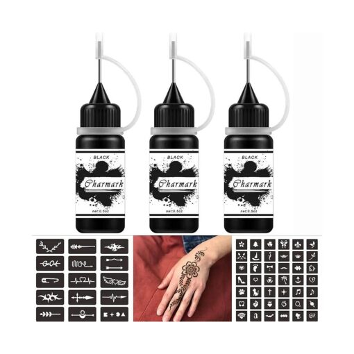 Charmark Fake Freckles Temporary Kit, Temporary Painting Kit 84 Pcs Stickers Stencils Full Painting Kit 3 Bottles ( Black * 3 )