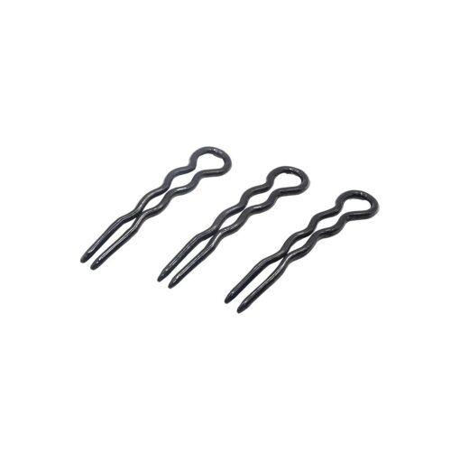 Parcelona French Slick Black Small Wavy 3 Inch U Shaped Hair Pins for Fine Hair Types ( 3 Pins ) ( Black )