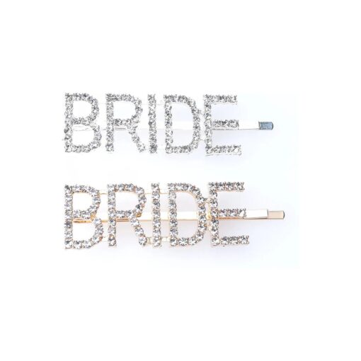 Sowaka BRIDE Hair Pin 2 Pcs Gold Silver Metal Vintage Hair Clip with Rhinestone Letter Hair Accessories for Bride Women Girls Wedding Bridal Shower Party Favor Bachelorette Party ( BRIDE )