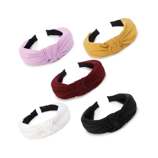 VELSCRUN 5 Pcs Womens Headbands Black White Red Yellow Pink Knotted Headbands for Women Hair Wide Head Bands Solid Headband Hair Band Elastic Hair Accessories for Washing Face Gifts for Women Girls