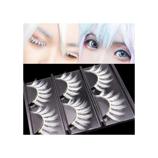 outopen 3 Pairs White Lashes Cosplay White False Eyelashes, Reusable Natural Wispy Fluffy False Lashes for Halloween Cosplay Masquerade Party Eye Makeup Tools