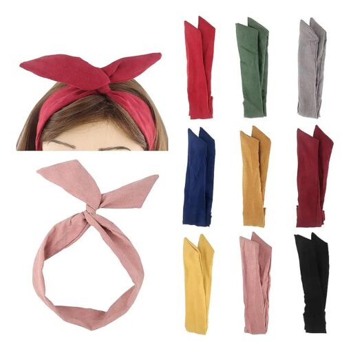 Yeshan Solid Color Wire headbands for Women with Rabbit ears Bow Headband, Twist Wired Headbands, Yoga Sports Head Wraps Hair Accessory, Pack of 9