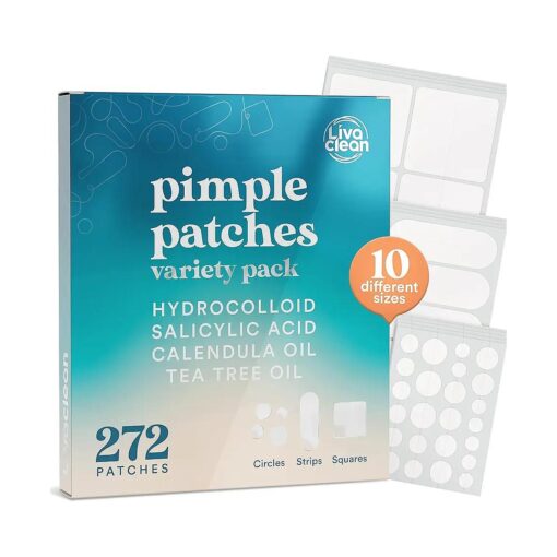 LivaClean 272 CT Pimple Patches Variety Pack w/ Tea Tree Oil, Salicylic Acid & Calendula Oil - Pimple Patches Large, Large Pimple Patches for Face Acne Patches Large, Hydrocolloid Patches