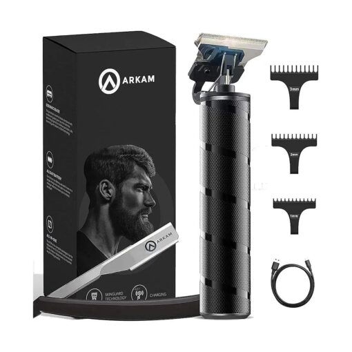 Arkam Beard Trimmer for Men - Cordless, Water-Resistant Hair Grooming Kit for Head, Face & Body w/ 3 Attachments, Straight Razor & Brush - Fast Charging Electric Manscape Clippers w/Extended Battery