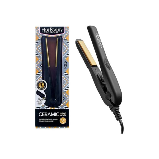 Professional Ceramic Mini Flat Iron 1/2", Anti-Frizz, Fast Heating, Versatile Styling for Curly & Straight Hair, Ideal for Traveling with Travel Pouch ( Black )