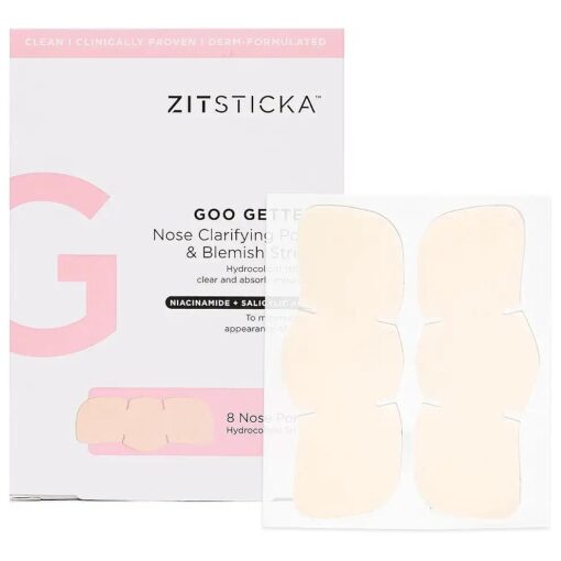 ZitSticka Hydrocolloid Nose Strips | 8 Pack GOO GETTER Clarifying Pore & Blemish Strips for Nose | Minimize the Appearance of Acne & Pores | Exfoliating & Moisturizing Skin