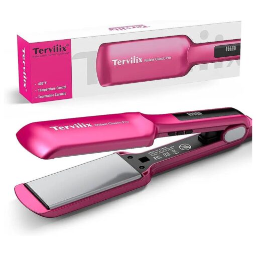 Terviiix Flat Iron Hair Straightener, 2 Inch Widest Ceramic Flat Iron for Hair, Professional Straightening Irons with Adjustable Temp, Fast Styling for Silky Smooth Hair, Dual Voltage, Auto Off, Pink