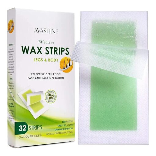 Wax Strips for Arms, Legs, Underarm Hair, Eyebrow, Bikini, and Brazilian Hair Removal Contains, Green, 32 Strips