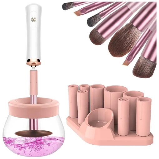 Makeup Brush Cleaner Dryer Machine, Super-Fast Electric Brush Cleaner Spinner with 8 Size Collars, Automatic Brush Cleaner Spinner Makeup Brush Tools ( White )