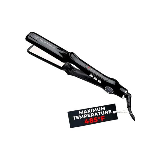 MQ Hair - Professional Titanium Flat Iron 480degF Turbo - Bivolt, Anatomic Design, Ultra-Smooth, Mirror Effect - 3 Passes Needed, Perfect Straightening - Heating Safe Control, Ionized Plates - Black