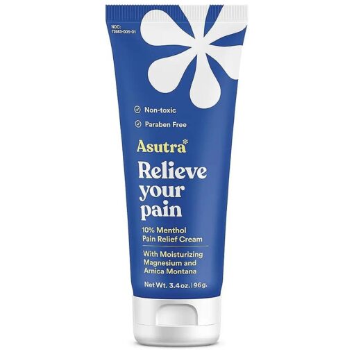 ASUTRA Pain Relief Cream, 3.38 oz | Cooling Relief | Formulated with Magnesium, Menthol, and Arnica Montana | Paraben Free | Helps with Achy Joints, Sore Muscles