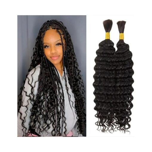 Deep Wave Bulk hair for Braiding Wet and Wavy Micro Braiding No Weft Faux Deep Wave Braiding Hair Extensions for Box Boho Braids 150g with 2 Bundles # 1B ( 18 Inch )