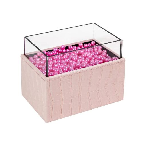 JACKCUBE DESIGN Makeup Brush Holder with Free Pink Pearls, Pink Synthetic Leather with Acrylic Storage Container Cosmetic Display Case Organizer ( 3.7 x 5.7 x 4.3 inches ) -MK283B