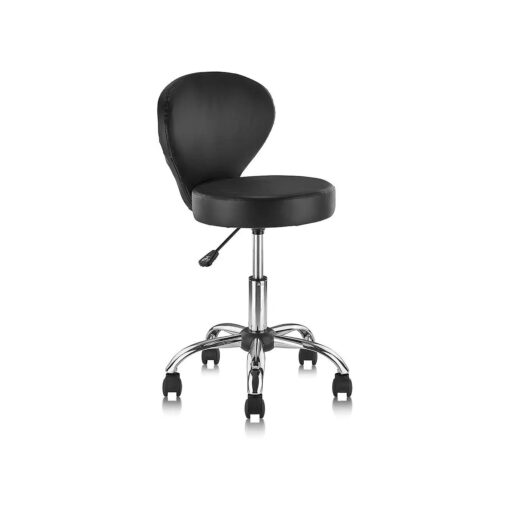 PVC Faux Leather Rolling Swivel Salon Stool Chair with Back Support Adjustable Hydraulic Seat Height 22 in Diameter 15 Inch for Office Massage Facial Spa Medical Drafting Tattoo Beauty Barber