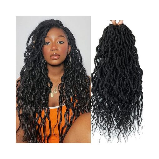 24inch Goddess Locs Crochet Braids Wavy Faux Locs Crochet Hair Curly Ends Dreadlocks Synthetic Braiding Hair Extensions ( 6Packs, 1B )