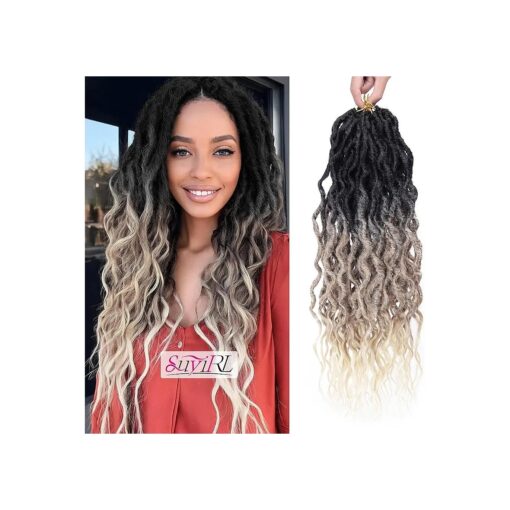 Ombre Faux Locs Crochet Hair For Black Women Soft Locs 24 Inch Goddess Crochet Hair Curly Ends Dreadlocks Boho Style Synthetic Braiding Hair Extensions ( 6 Packs 72 Strands,1b/27/613 )