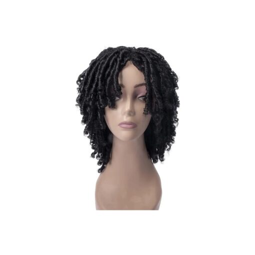 hahoness Short Faux Locs Wigs with Small Culy Ends for Black Women and Men,7 Inches Natural Black Afro Synthetic Wig, Culy Dreadlock with Breathable Lace Inner Mesh ( 1B )