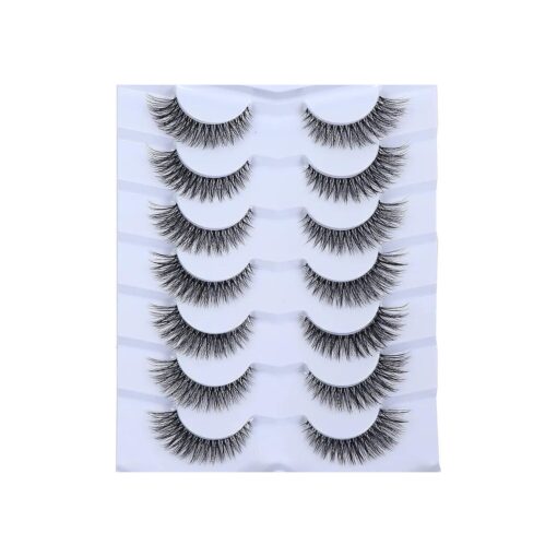 Natural Wispy Eyelashes 12mm Cat Eye Lashes Clear Band 7 Pairs Fasle Eyelashes Fluffy 3D Faux Mink Lashes CC85