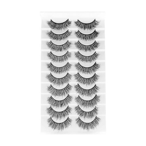 False Lashes Natural Fake Eyelashes Wispy Soft Lightweight Faux Mink Lashes 3D Effect 10 Pairs Pack