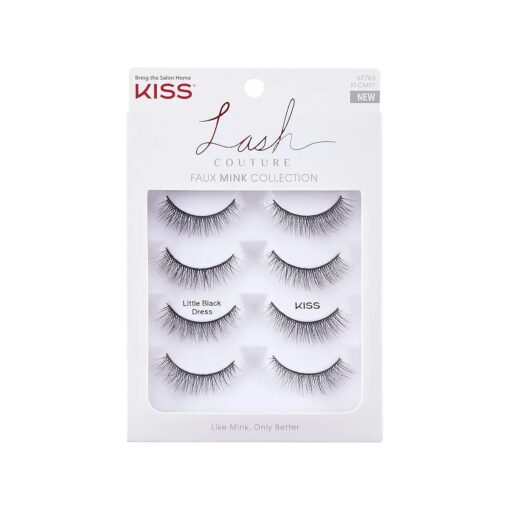 KISS Lash Couture False Eyelashes Little Black Dress, 12 mm, 4 Pairs + KISS Strip Lash Adhesive, Clear, 0.21 fl oz