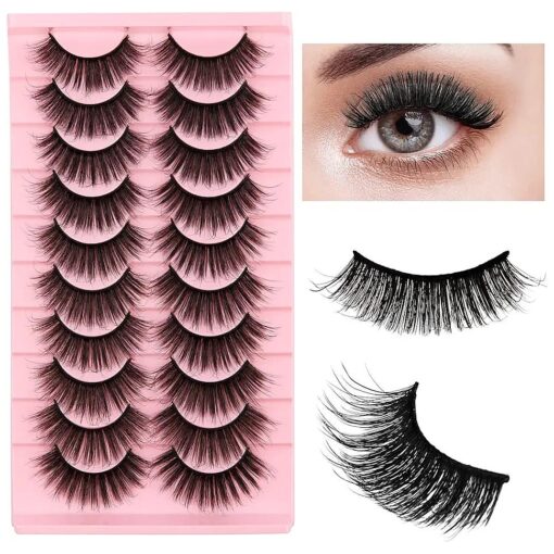 False Eyelashes Natural Look Wispy Faux Mink Lashes Fluffy Cat Eye lashes 10 Pairs 18MM