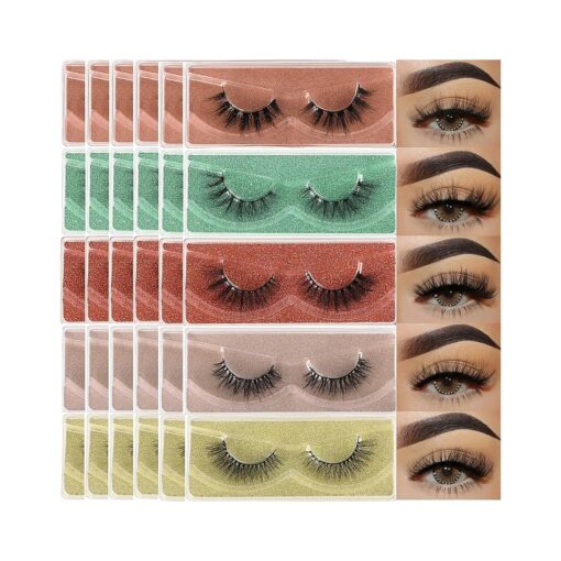 Lashes Bulk 30 Pair Wholesale Short Natural Lash Fluffy Mink Eyelashes 15mm Faux Mink False Lash 16mm Cat Eye Fake Eyelash Soft 14mm Wispy Strip Eye Lashes with Individual Portable Lash Pack