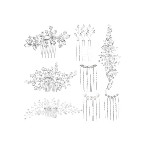 44 Pieces Wedding Hair Comb Faux Pearl Crystal Bride Hair Accessories Hair Side Comb Clips U-shaped Flower Rhinestone Pearl Hair Clips for Bride Bridesmaid ( Elegant Style )