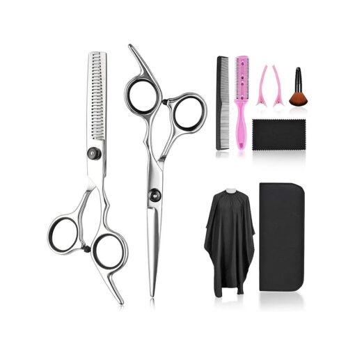 Hair Cutting Scissors Thinning Shears Set, Fcysy Professional 10 Pcs Sharp Barber Hair Cutting Kit Haircut Scissors Hairdressing Shears with Hair Scissors Accessories in Leather Case for Women Men Pet