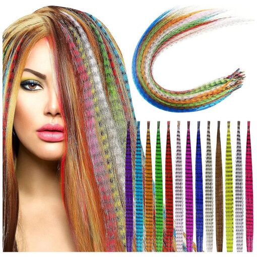 Geosar 78 Pieces Synthetic Feather Hair Mixed Color Feather Extensions Not Real Feather Hair Extensions Colorful Hair Feathers Extensions Long Straight Hair Feathers for Party Teen Girl, 13 Colors