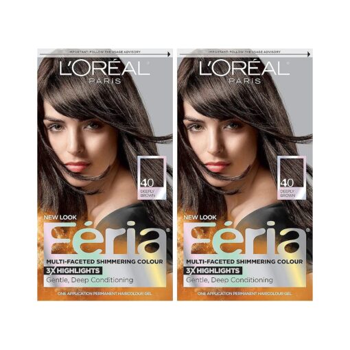 L'Oreal Paris Feria Multi-Faceted Shimmering Permanent Hair Color, 40 Espresso, Pack of 2, Hair Dye