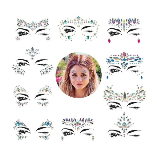 YRYM HT Mermaid Face Jewels Rhinestones Temporary Crystal Stickers Decorations Fit for Parties ( 10 Sets )