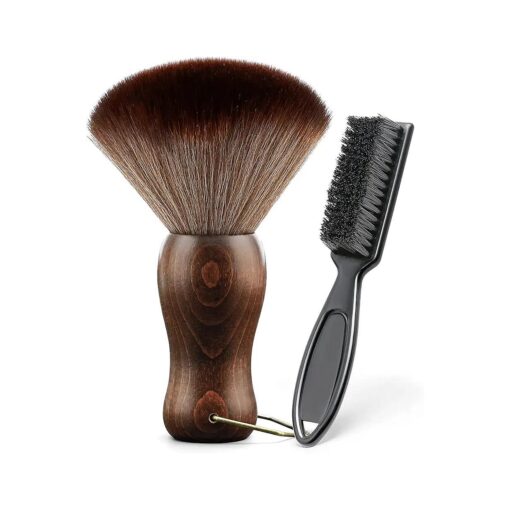 Barber Neck Duster Brush Wood Handle with Hook for Hair Cutting ... ( Neck brush+Black brush ) For All Hair Type .