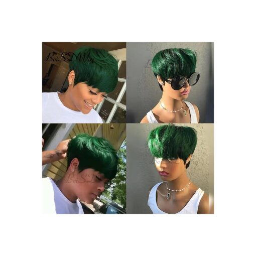 Synthetic Short Wigs for Black/White Women Natural Colored Hair Wigs for Women Short Hair Wigs with Bangs ( Green )