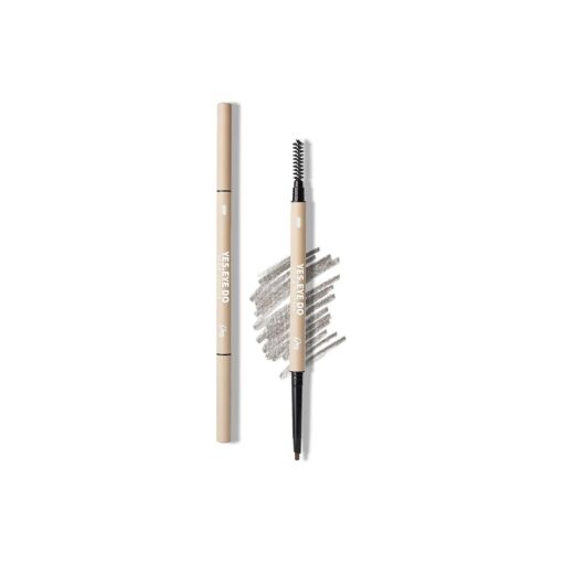 Brow Pencil for Gray Hair, Retractable Eyebrow Pencil with Brush for Older Women, Ultra Fine Mechanical Brow Definer Pencil with Angled Tip & Spoolie Brush, Long-lasting Waterproof, Grey, YES.EYE DO