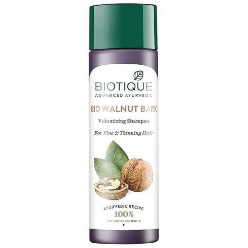 Biotique Walnut Bark Volumizing Shampoo For Fine & Thinning Hair 190 ml/ 6.42 Oz, I Makes Hair Healthy, Silky, Shiny And Pure Natural Black I Musk Root Soap Nut And Black Malya Flowers