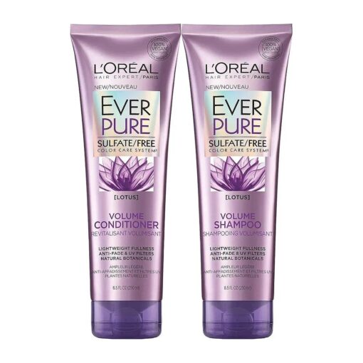 L'Oreal Paris EverPure Sulfate-Free Color Care System Volume Shampoo & Conditioner with lotus, 8.5 Ounce Each ( lotus )