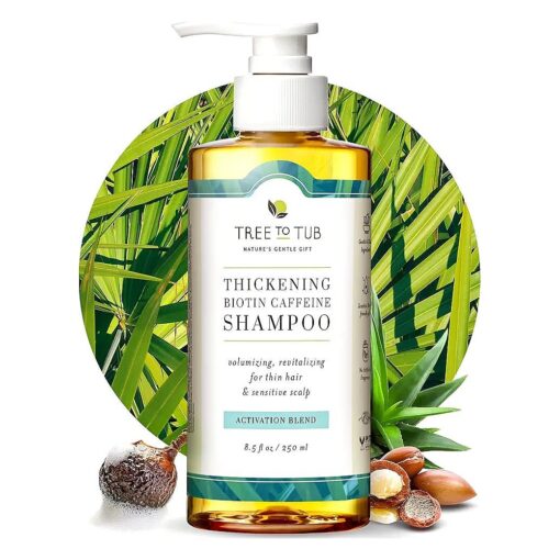 Tree To Tub Biotin Fine Hair Thickening Shampoo for Thicker, Fuller Volume - Gentle Volumizing Sulfate Free Argan Oil Shampoo for Women & Men w/Caffeine, Organic Saw Palmetto, All Natural Tea Tree