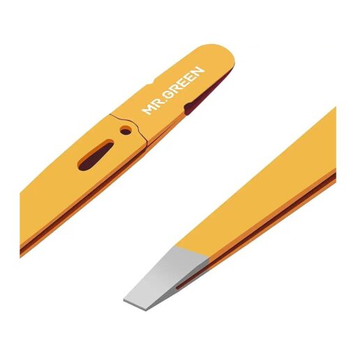 MR.GREEN Eyebrows Tweezers Colorful Beauty Fine Hairs Puller Makeup Tools Stainless Steel Slanted Eye Brow Clips Removal ( Orange )