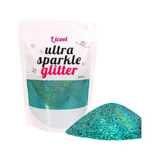 Holographic Fine Glitter, 100g Craft Glitter for Epoxy Resin, Iridescent Sequins, Loose Glitter for Face Body Hair Eye, Makeup Cosmetic Glitter for Nails Festival Decoration ( Laser Greenish Blue )