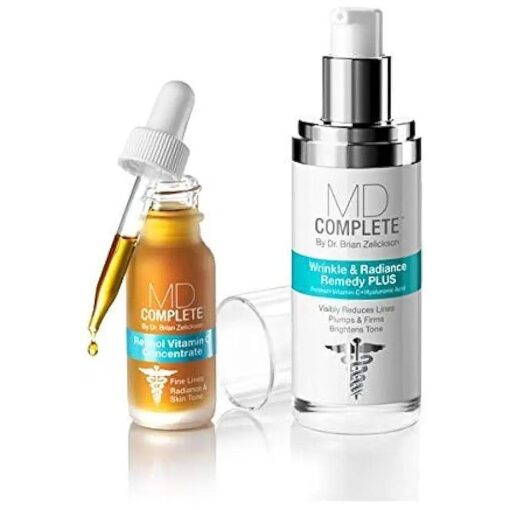 MD Complete Wrinkle Retinol Duo| Professional Dermatologist Skincare Includes Wrinkle & Radiance Remedy PLUS 1.0 fl oz and Retinol Vitamin C Concentrate with Retinol and Vitamin C 0.5 fl oz Set of Two