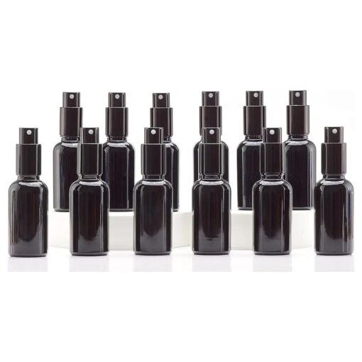 YIZHAO Black Glass Spray Bottles 1oz, with Small Fine Mist Spray, Metal Cap, Refillable for Essential Oil, Travel, Cleaning, Perfume, Aromatherapy, Makeup - 12 Pcs