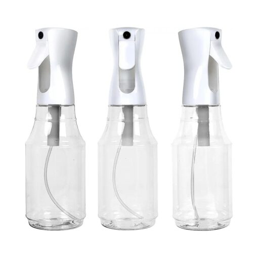 Houseables Continuous Spray Water Bottle, Hair Mist Sprayer, White, 24 Oz, 3 Pack, 10", Ultra Fine, Solvent & BPA Free Clear Plastic, Pressurized Mister, With Pump, For Stylist, Salon, Barber