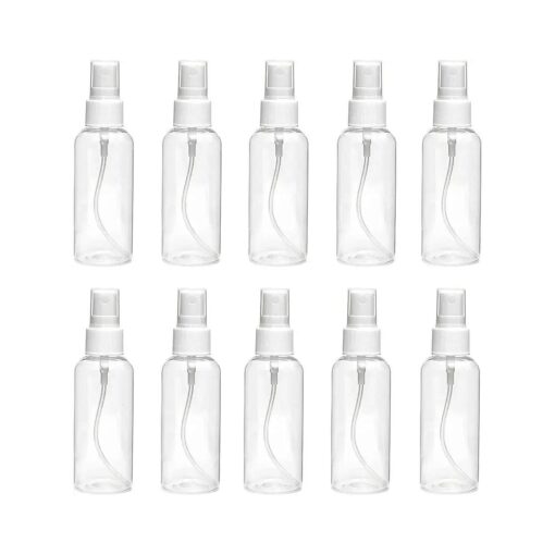 DayCount ( r ) Pack of 10 Spray Bottle, Empty Plastic Clear Small Portable Travel Bottles With Fine Mist Sprayer, Refillable Leak Proof Cosmetic Atomizers 30ml / 1oz