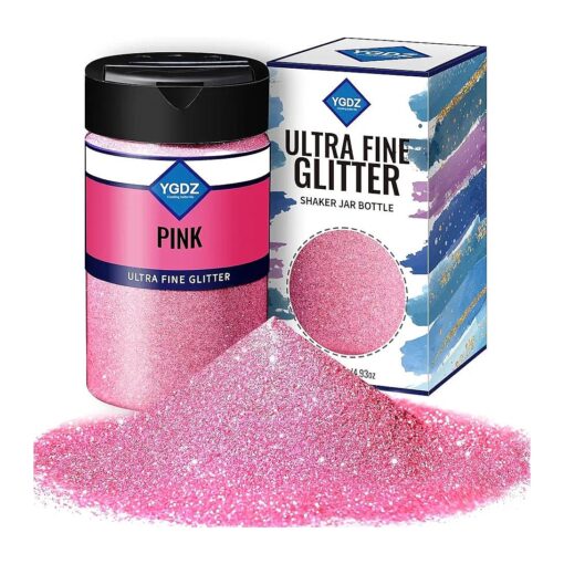 Fine Glitter, YGDZ 140G 4.93OZ Glitter Powder for Tumblers Resin Crafts, Cosmetic Nail Face Body Painting Hair Glitter, Pink