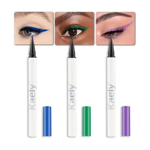 evpct 3Pcs Blue Dark Green Purple Waterproof Colored Eyeliner Liquid Eye Liner Set Long Lasiting Fine Speed Dry Liquid Eyeliner lapiz delineador de ojos contra el agua blanco para ojos de colores