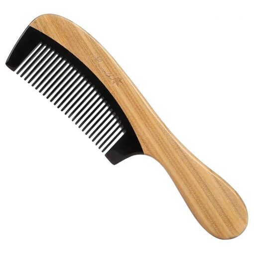 Hair Comb - Fine Tooth Natural Sandalwood Buffalo Horn Comb - No Static Detangling Wooden Comb for Women, Men and Kids