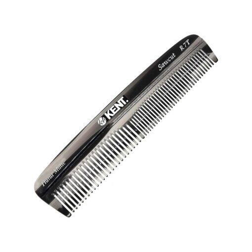 Kent R7T Fine and Wide Tooth Hair Comb, Handmade Pocket Comb for Men, Best Beard Comb and Mustache Comb for Everyday Grooming and Styling, Sawcut Kent Comb, Made in England