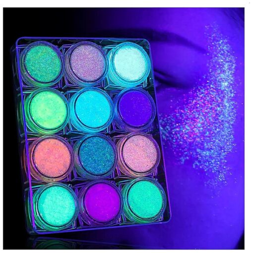 LATIBELL Body Face Glitter Gel, UV Black Light Reactive Glow Makeup, 12 Colors Fine UV Body Glitter for Women for Festival Rave Accessories