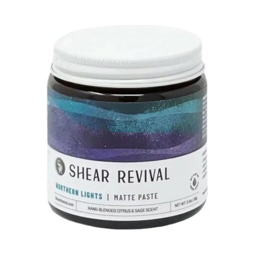 Shear Revival Northern Lights | Matte Hair Styling Paste for Men Strong Hold Molding Sculpting Pomade Wax Promotes Hair Elasticity Slick Back with Kaolin Clay, Calendula Extract, Clary Sage Oil 3.4oz