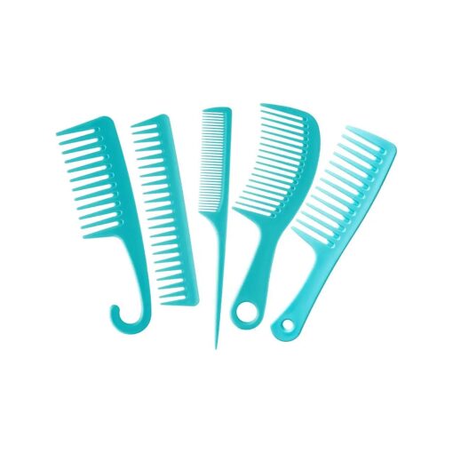 5 PCS Hair Comb Set Wide Tooth Comb for Detangling Fine Tooth Rat Tail Comb for Styling Shower Comb with Hook Women Men ( Turquoise )